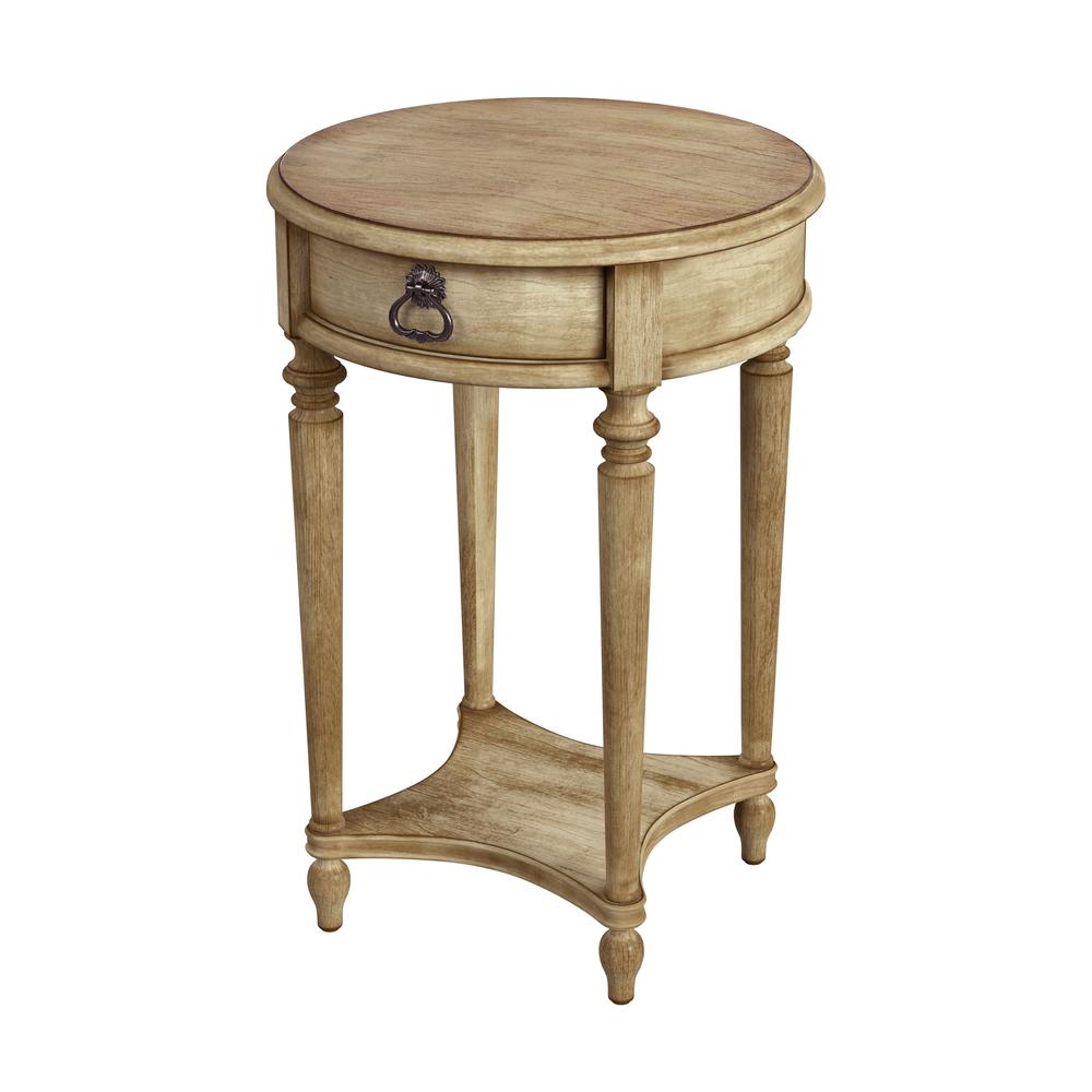 Company Jules 1 Drawer Round End Table with Storage, Beige. Picture 1
