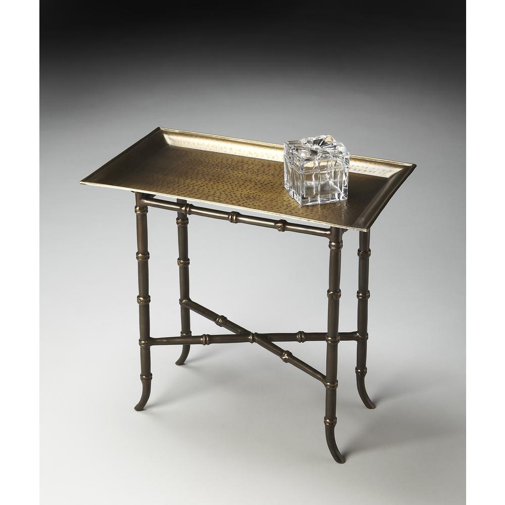 Company Meiling Antique Brass Tray Top Side Table, Bronze. Picture 3