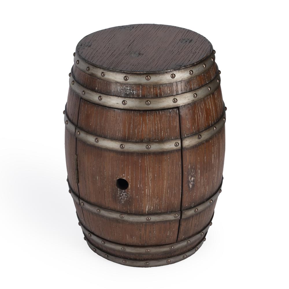 Company Calumet Rustic Barrel Side Table, Dark Brown. Picture 1