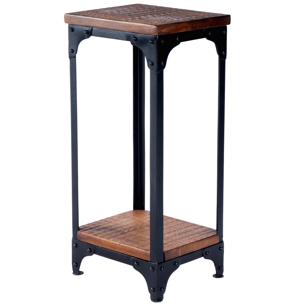 Company Gandolph Industrial Chic Wood & Iron Pedestal Stand, Medium Brown. Picture 1