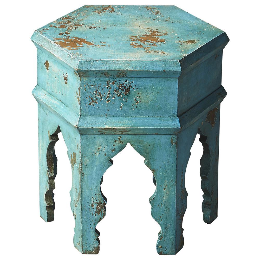 Company Tangiers Solid Wood Side Table, Blue. Picture 1