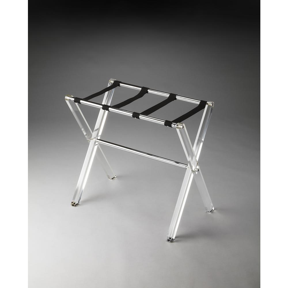 Company Crystal Clear Folding Acrylic Luggage Rack, Clear. Picture 3
