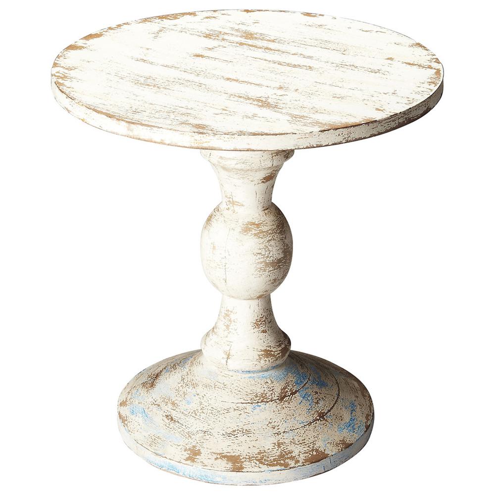 Company Grandma'S Attic Solid Wood Pedestal Side Table, White. Picture 1
