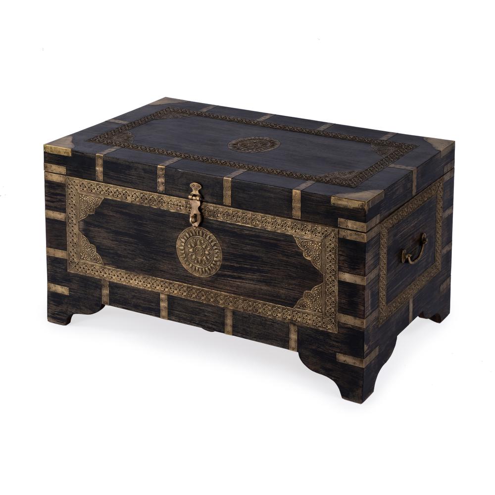 Company Nador Hand-Painted Brass Inlay Storage Trunk Coffee Table, Brown. Picture 1
