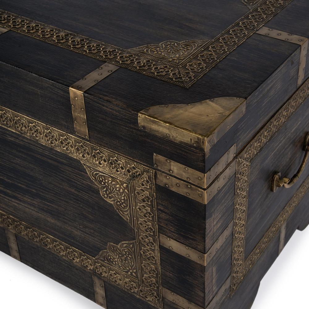 Company Nador Hand-Painted Brass Inlay Storage Trunk Coffee Table, Brown. Picture 6