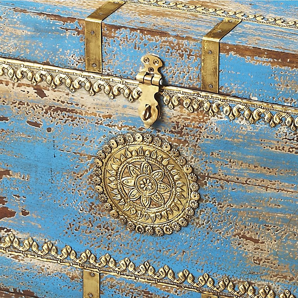 Company Neela Painted Brass Inlay Storage Trunk, Blue. Picture 2
