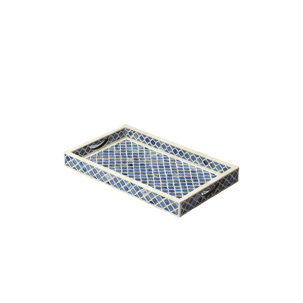 Company Meknes Bone Inlay Serving Tray, Blue. Picture 1