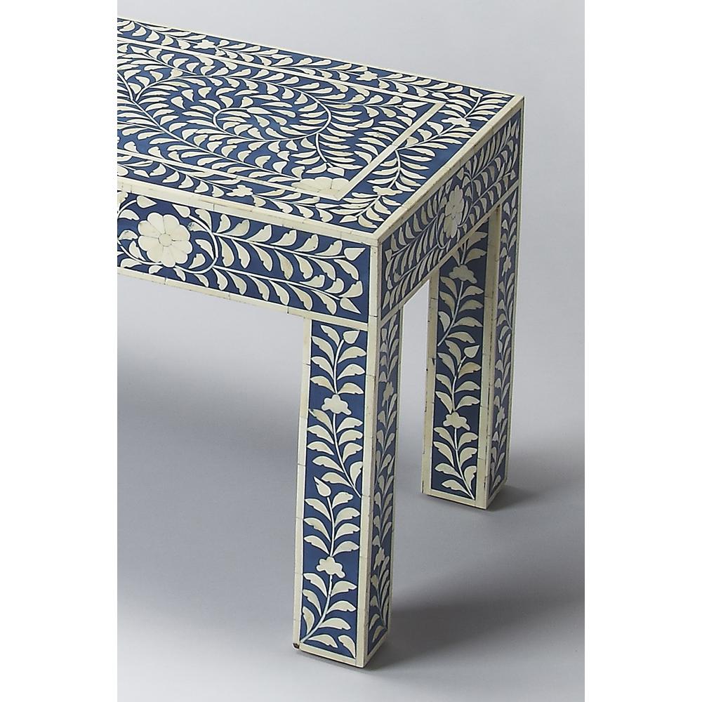 Company Vivienne Bone Inlay 47.5"W Bench, Blue. Picture 3