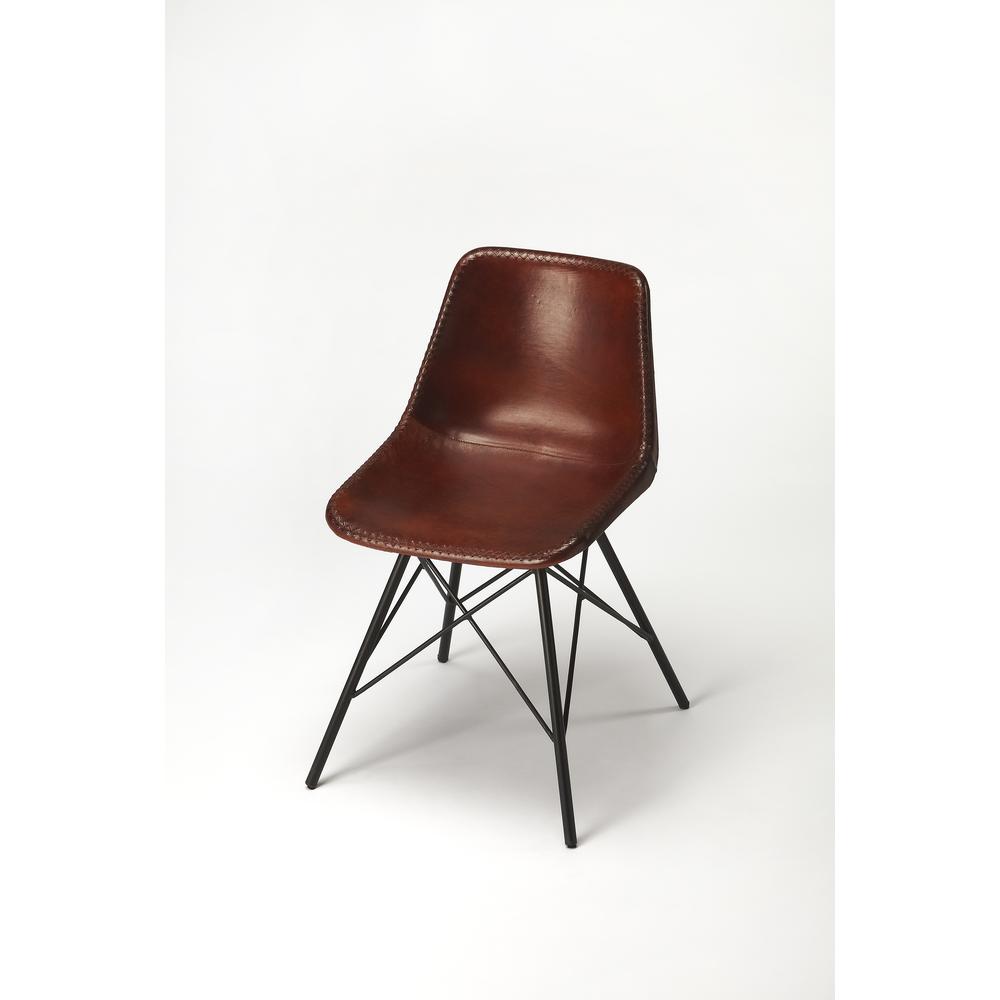 Inland Brown Leather Side Chair, Brown Leather. Picture 1