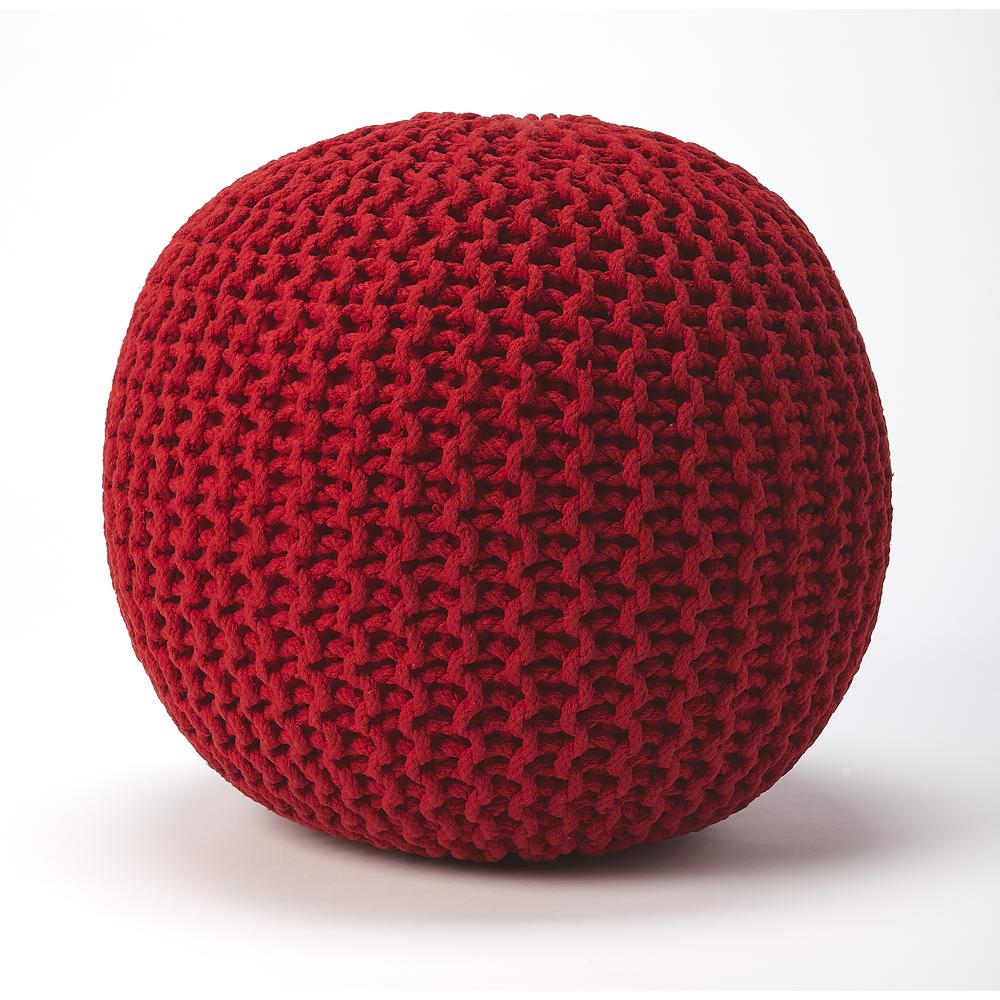 Pincushion Red Woven Pouffe. Picture 3