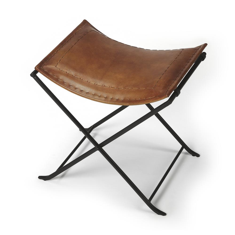 Company Melton Leather 21.5"W Stool, Medium Brown. Picture 1