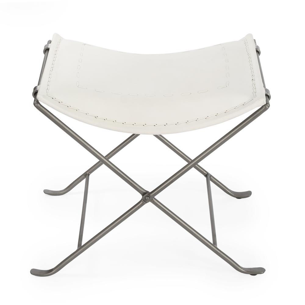 Company Melton Leather 21.5"W  Accent Stool, White. Picture 2