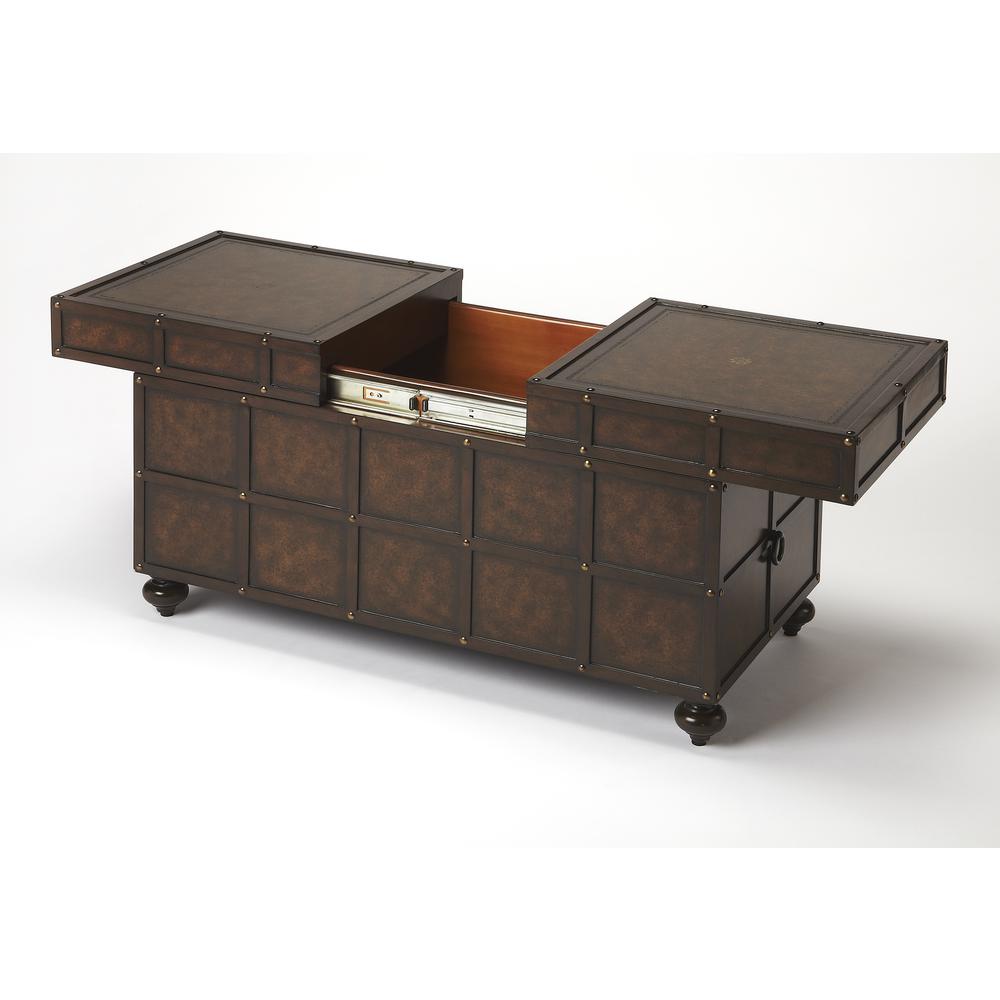 Dennard Faux Leather Trunk Cocktail Table, Heritage. Picture 2