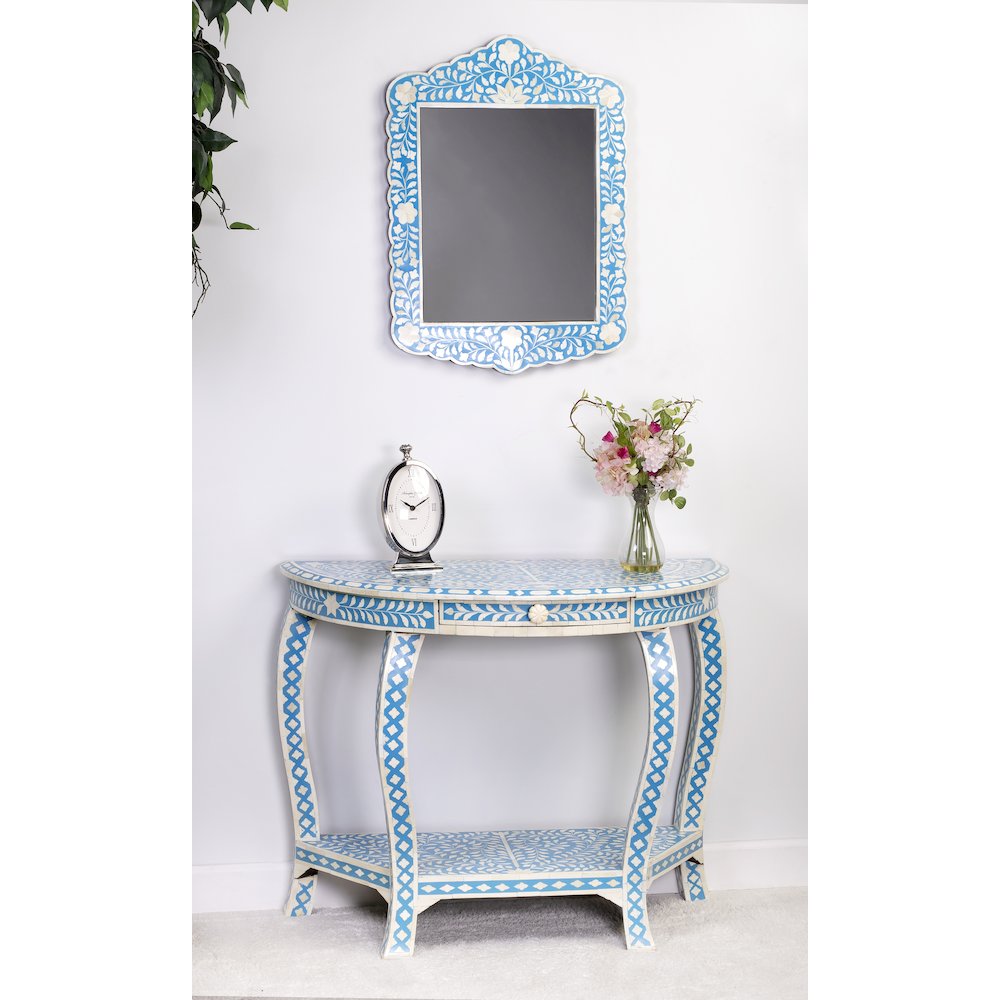 Company Vivienne Bone Inlay Demilune Console Table, Sky Blue. Picture 4