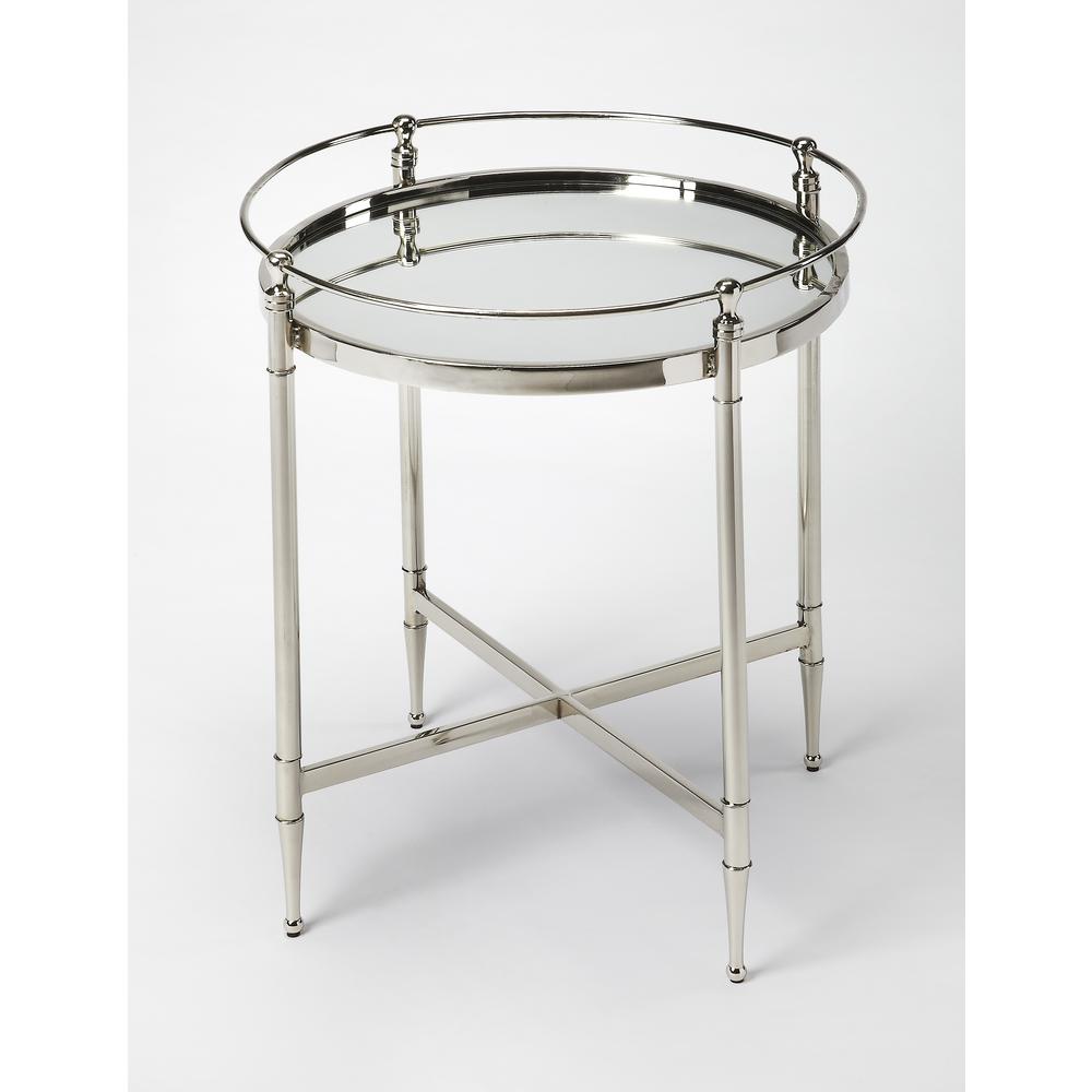 Company Crosby Metal & Mirrored Side Table, Silver. Picture 1