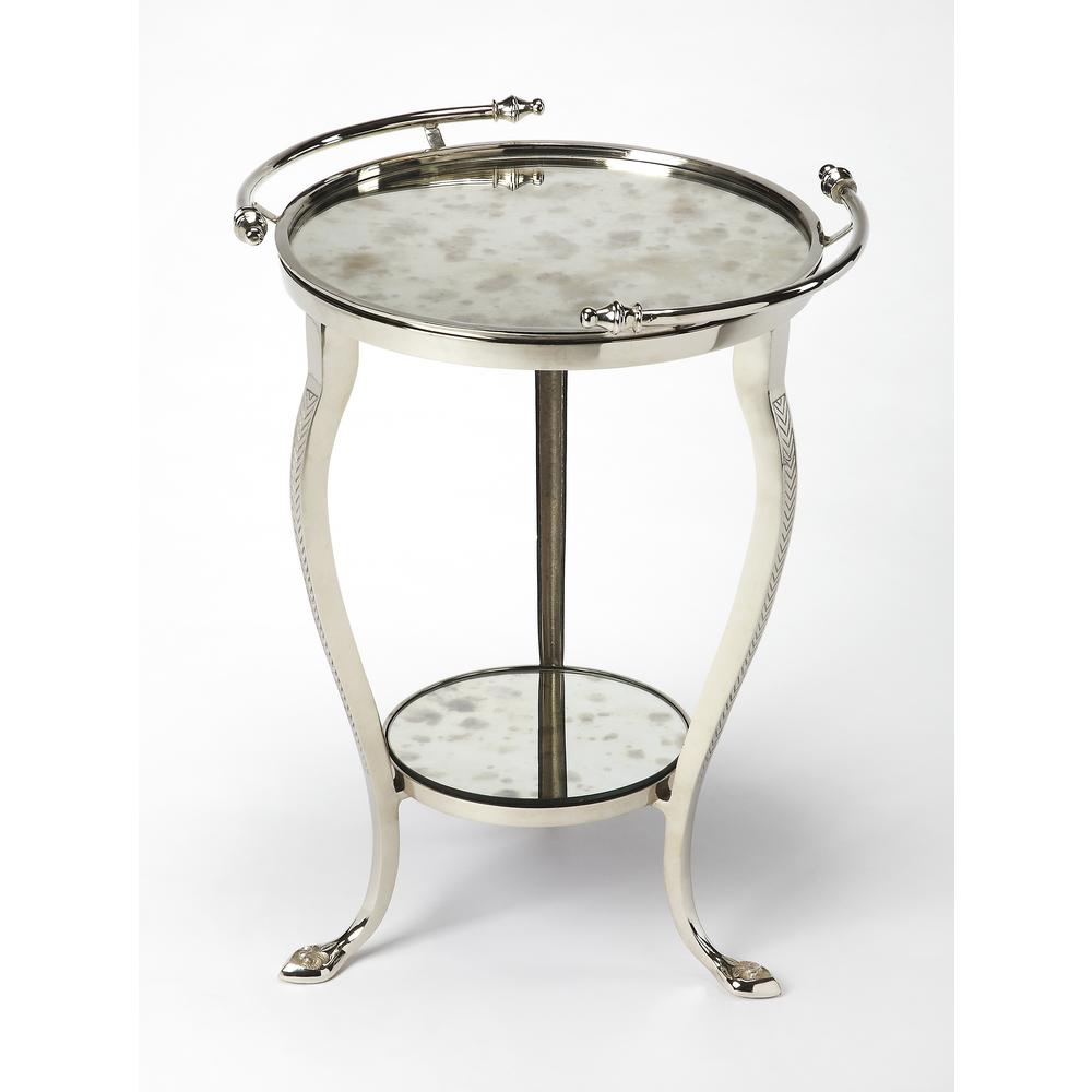 Company Viola Metal & Mirrored Side Table, Silver. Picture 1