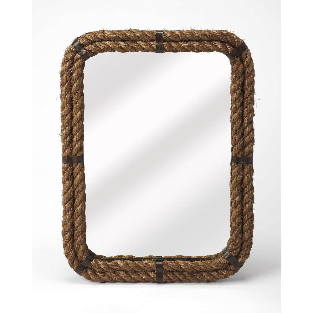 Company Darby Rectangular Rope Wall Mirrored, Light Brown. Picture 1