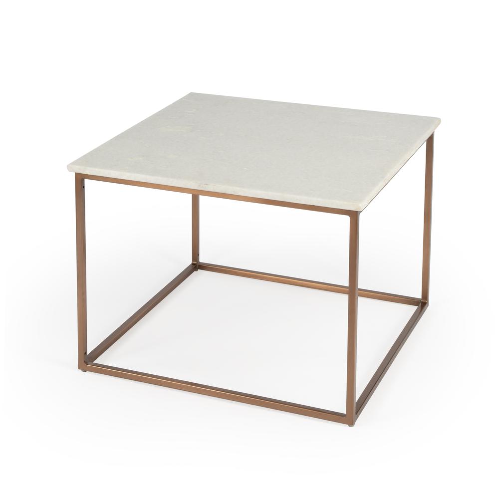 Company Holland Marble & Metal Coffee Table, Gold, White. Picture 1