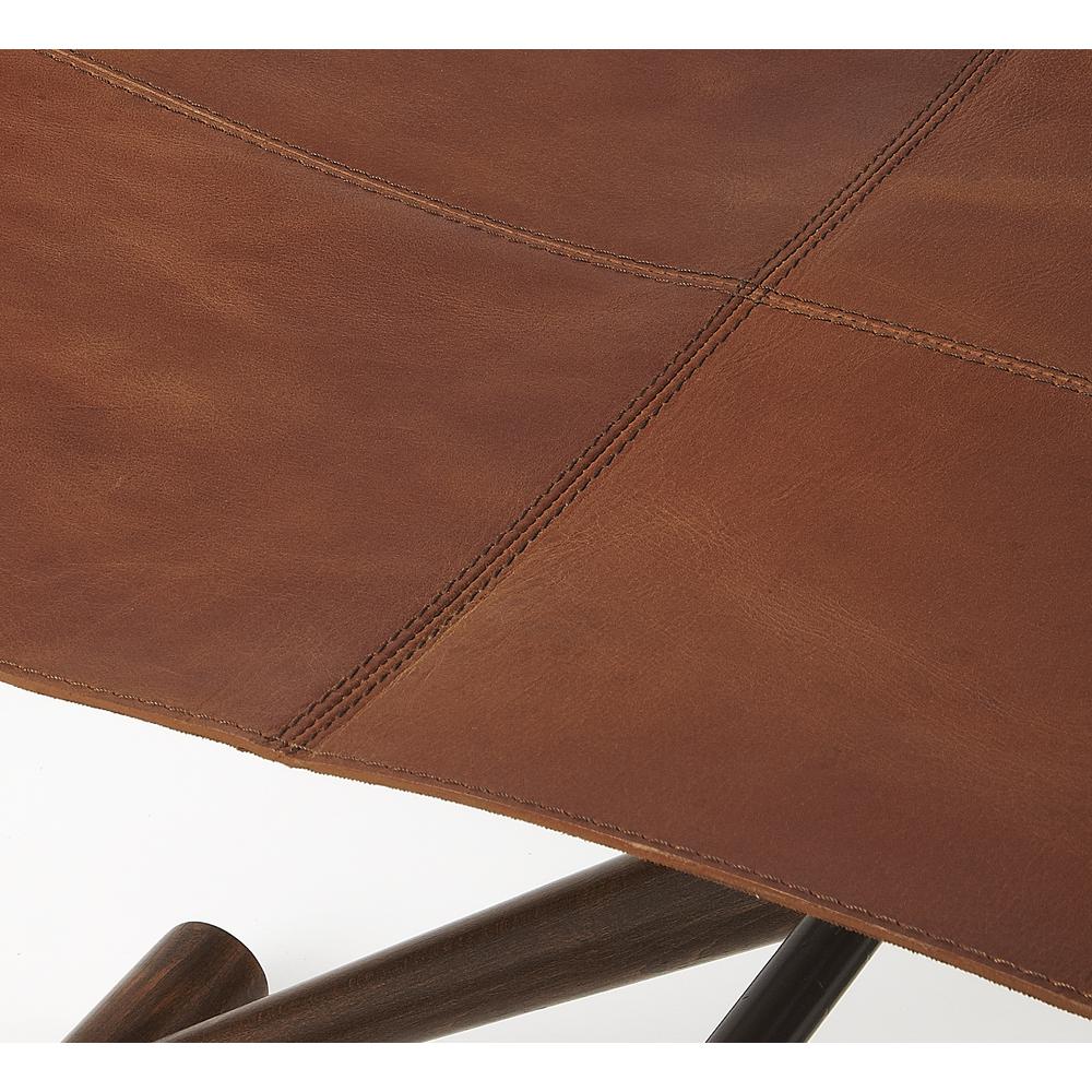 Company Sutton Leather Folding Stool, Medium Brown. Picture 2