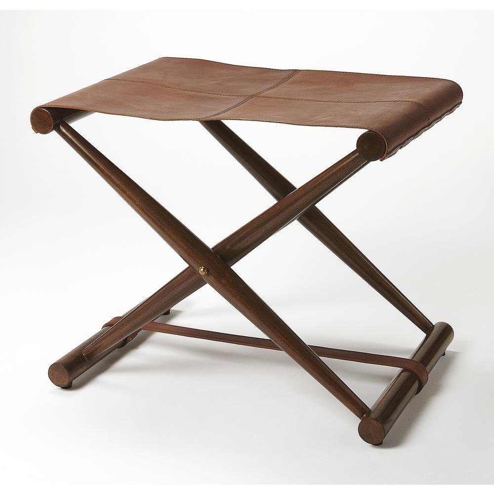 Company Sutton Leather Folding Stool, Medium Brown. Picture 3