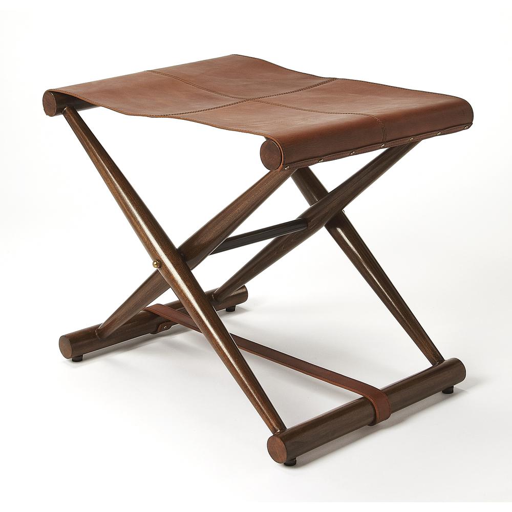 Company Sutton Leather Folding Stool, Medium Brown. Picture 4