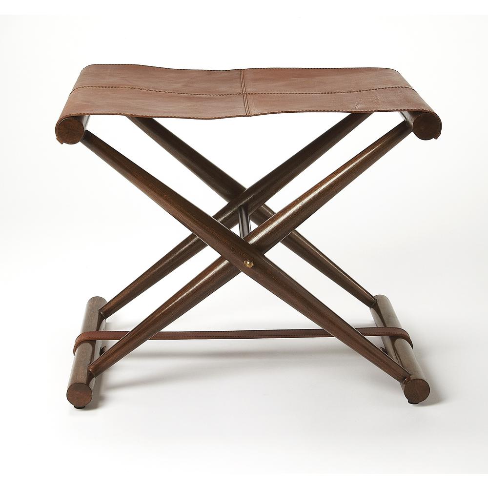Company Sutton Leather Folding Stool, Medium Brown. Picture 5