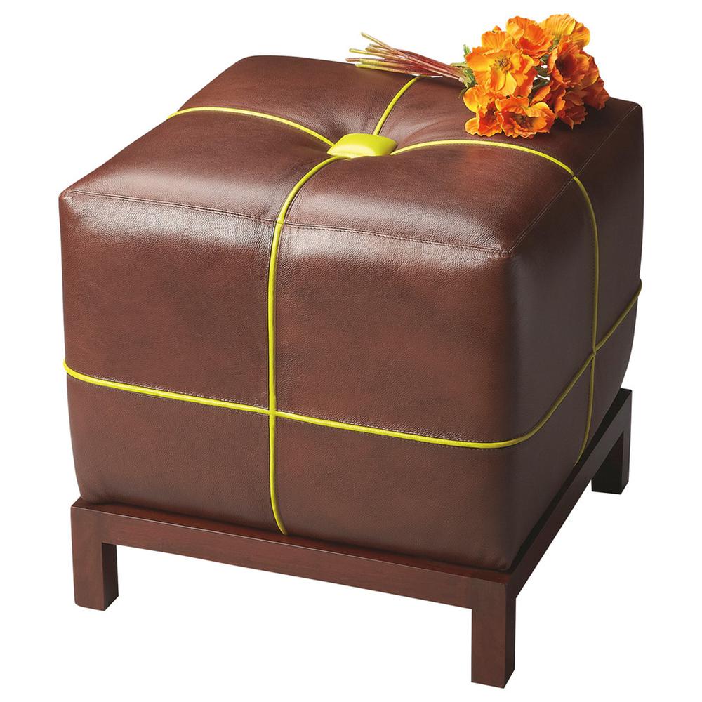 Company Beecher Leather Bunching Ottoman, Medium Brown. Picture 1