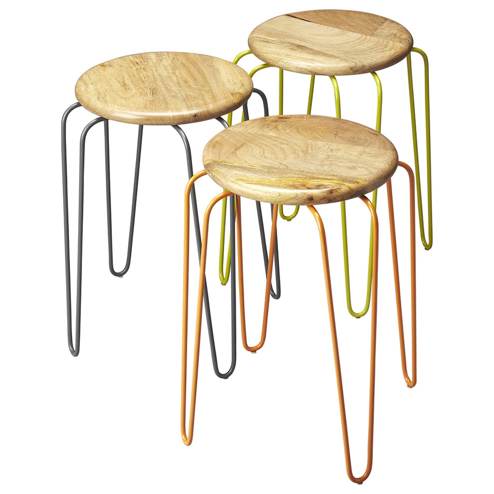 Easton Wood & Iron Stackable Stools. Picture 3