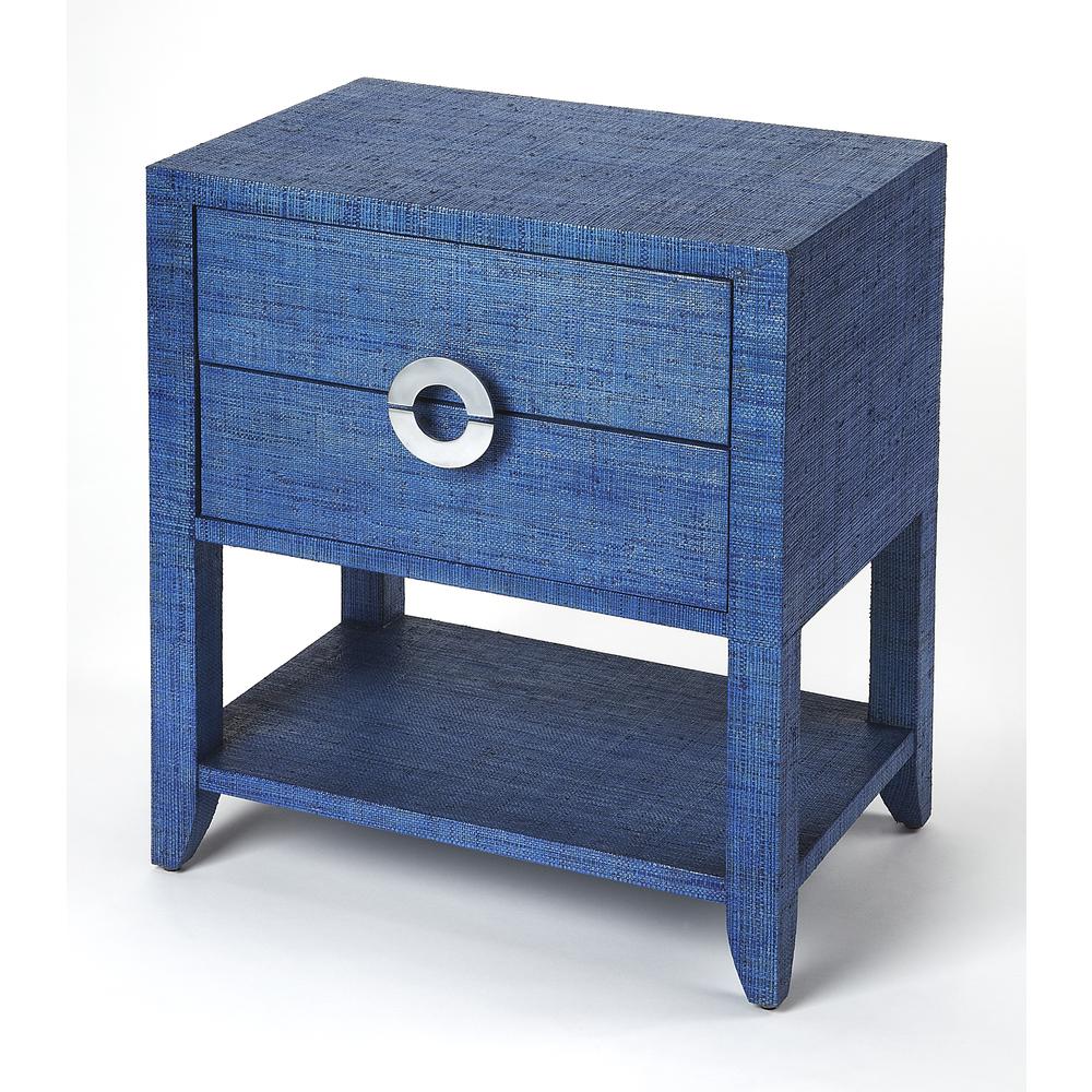 Company Amelle Raffia 2-Drawer Nightstand, Blue. Picture 1
