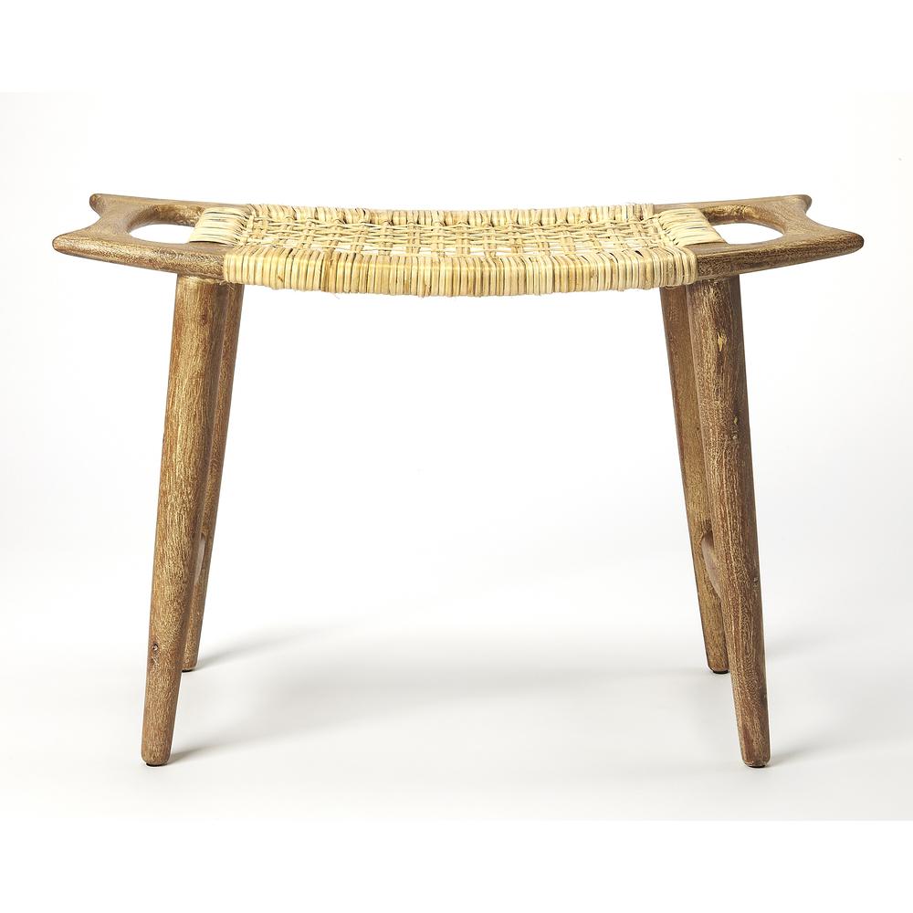 Company Tristan Natural Wood & Rattan Stool, Light Brown. Picture 3