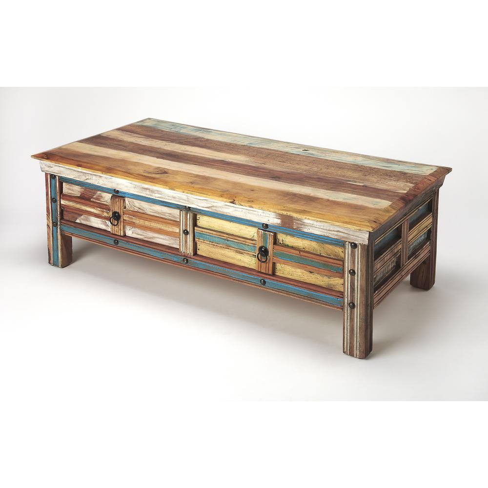 Company Reverb Painted Rustic Coffee Table, Multi-Color. Picture 1