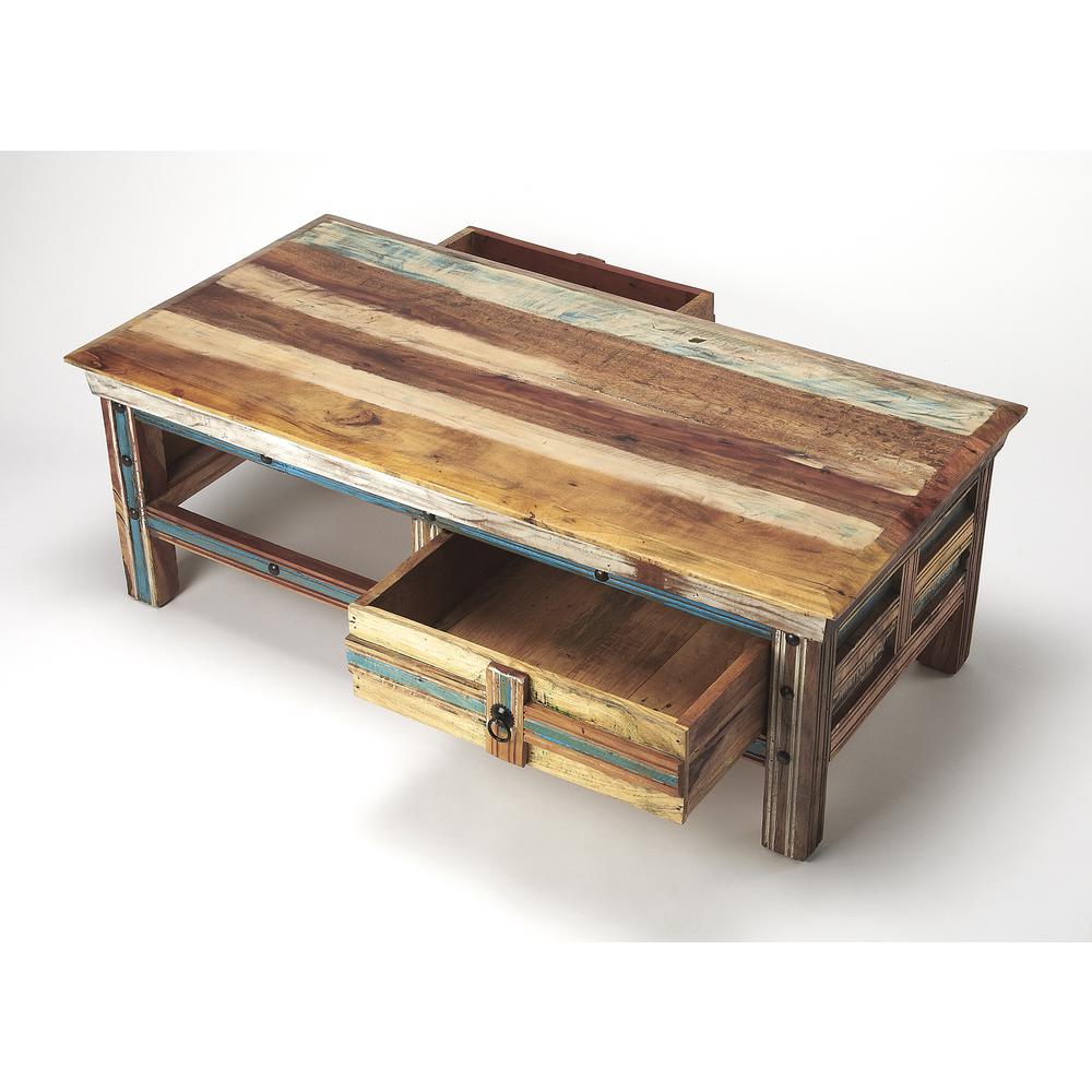 Company Reverb Painted Rustic Coffee Table, Multi-Color. Picture 2
