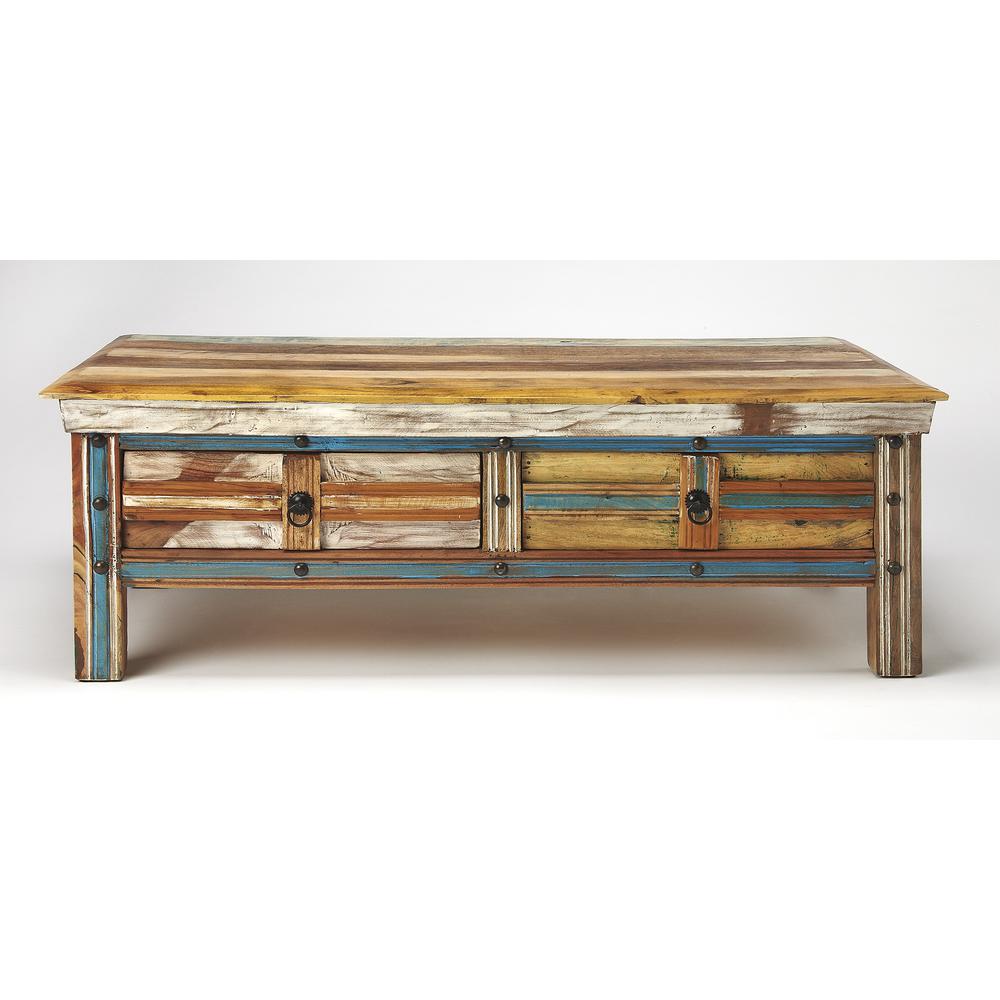 Company Reverb Painted Rustic Coffee Table, Multi-Color. Picture 3