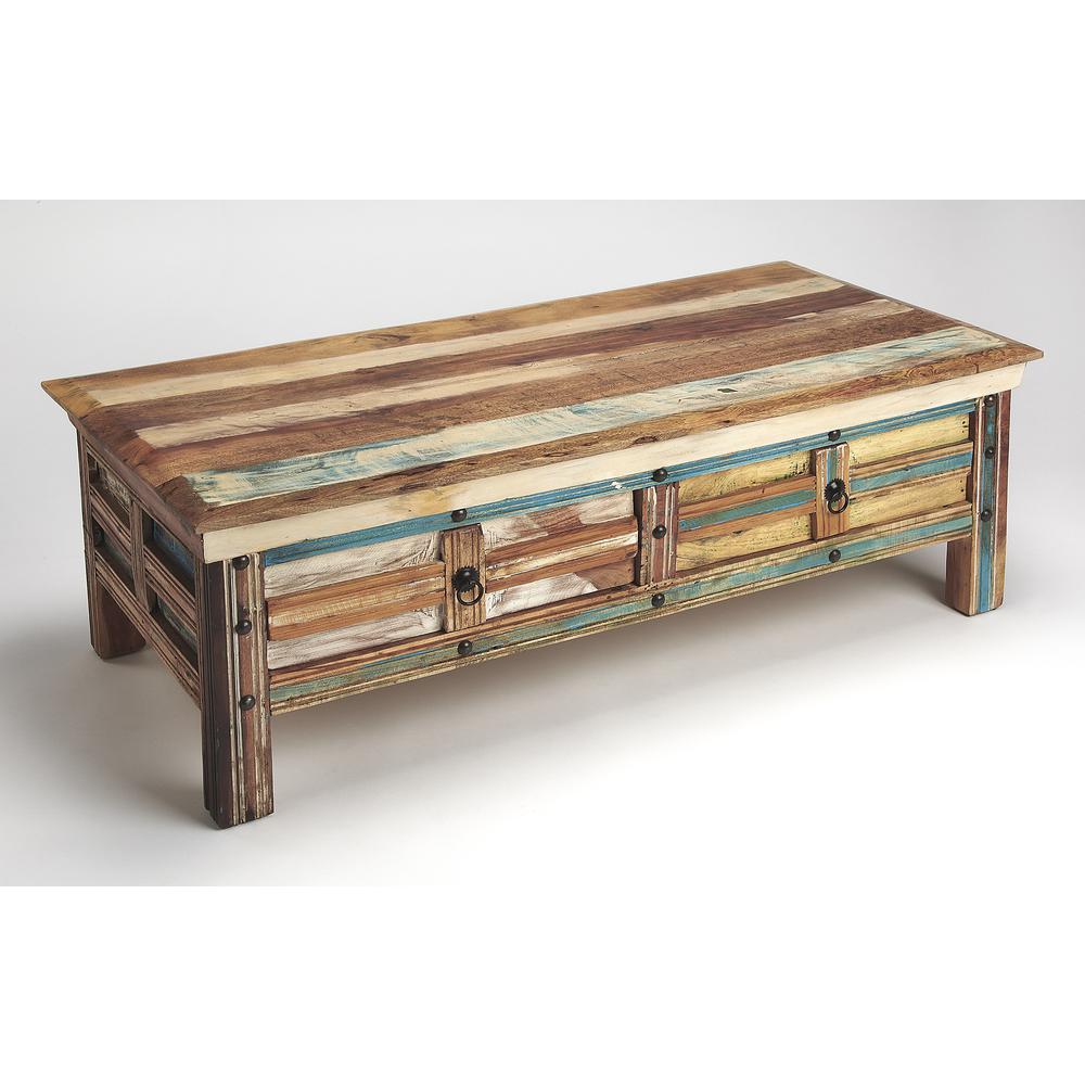 Company Reverb Painted Rustic Coffee Table, Multi-Color. Picture 4