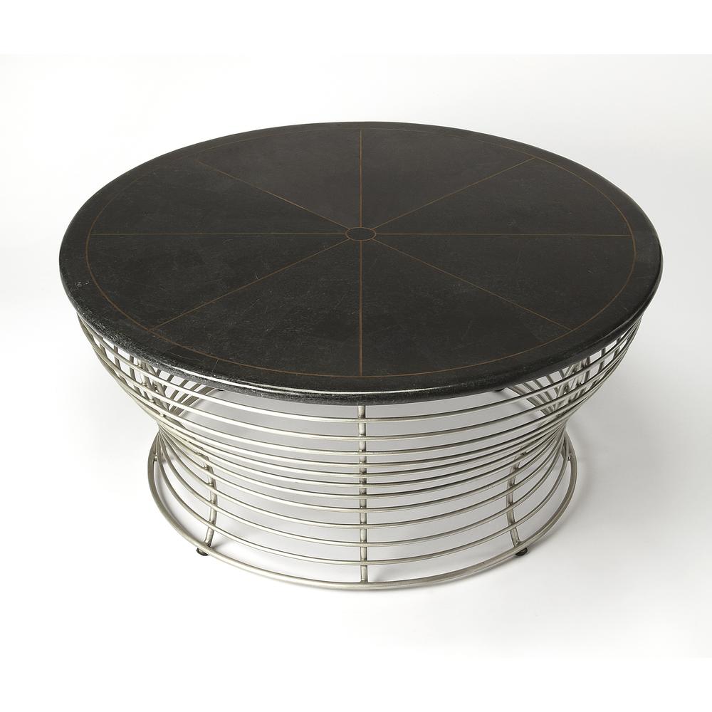 Fleming Fossil Stone & Metal Coffee Table. Picture 1