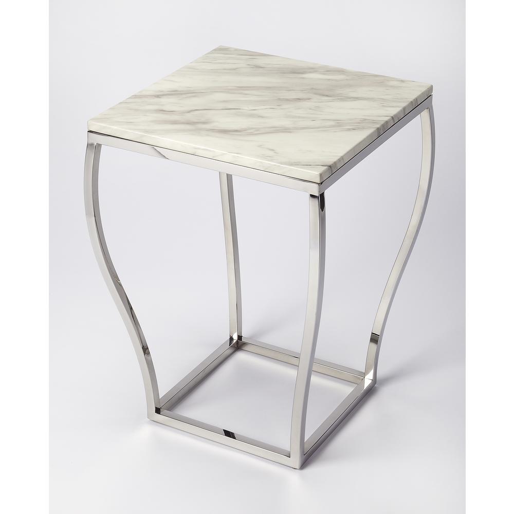 Company Haley Marble & Metal End Table, Silver. Picture 1