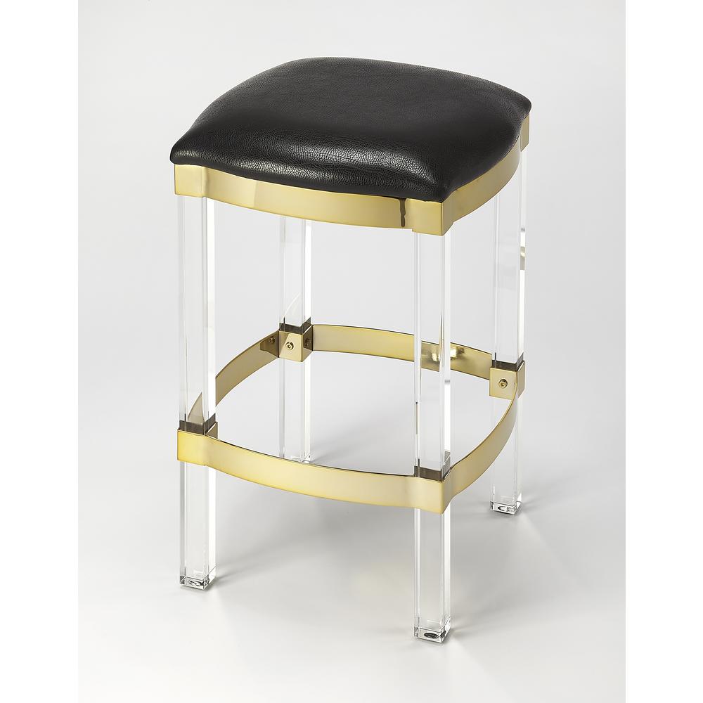 Company Jordan Acrylic & Leather 24" Counter Stool, Black. Picture 1