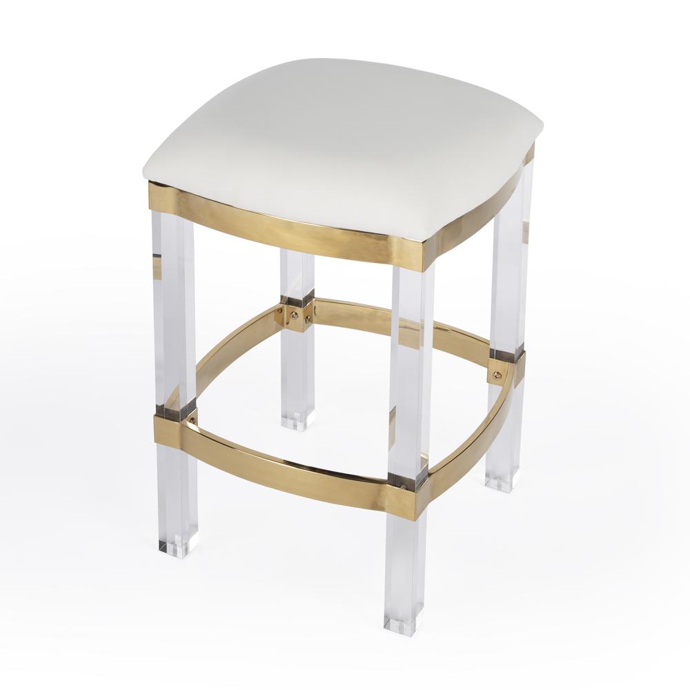Company Jordan Acrylic & Polished Brass 24" Counter Stool, White. Picture 1