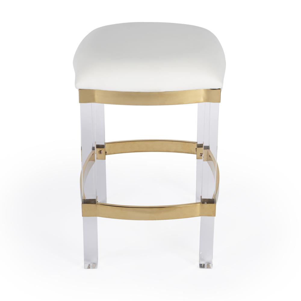 Company Jordan Acrylic & Polished Brass 24" Counter Stool, White. Picture 2
