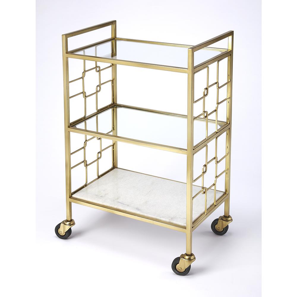 Company Arcadia Polished Bar Cart, Gold. Picture 1