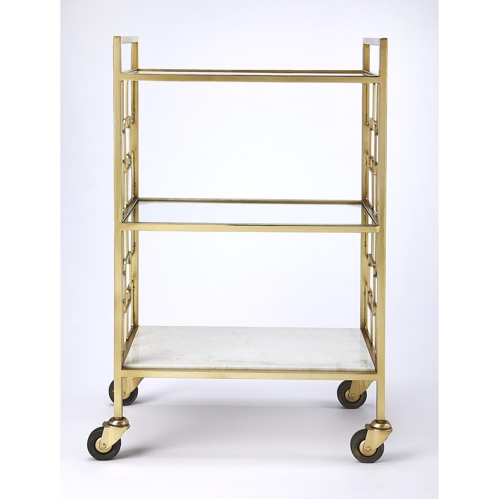 Company Arcadia Polished Bar Cart, Gold. Picture 3