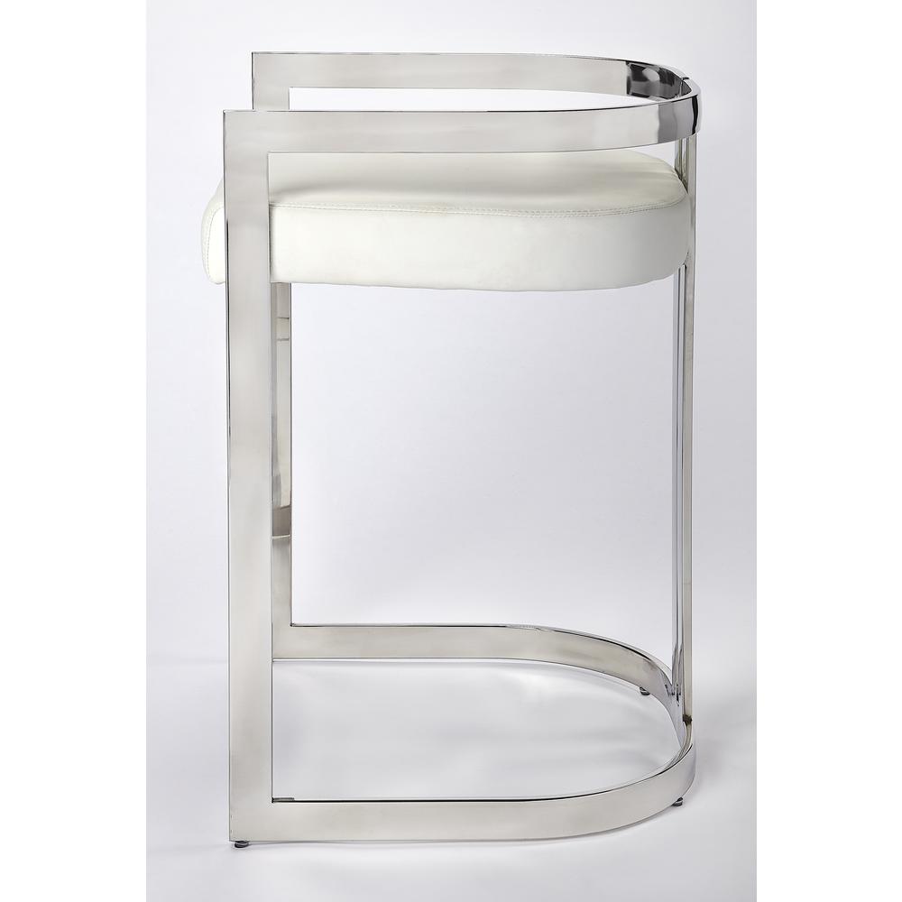 Bravo Silver & White Faux Leather Counter Stool. Picture 6