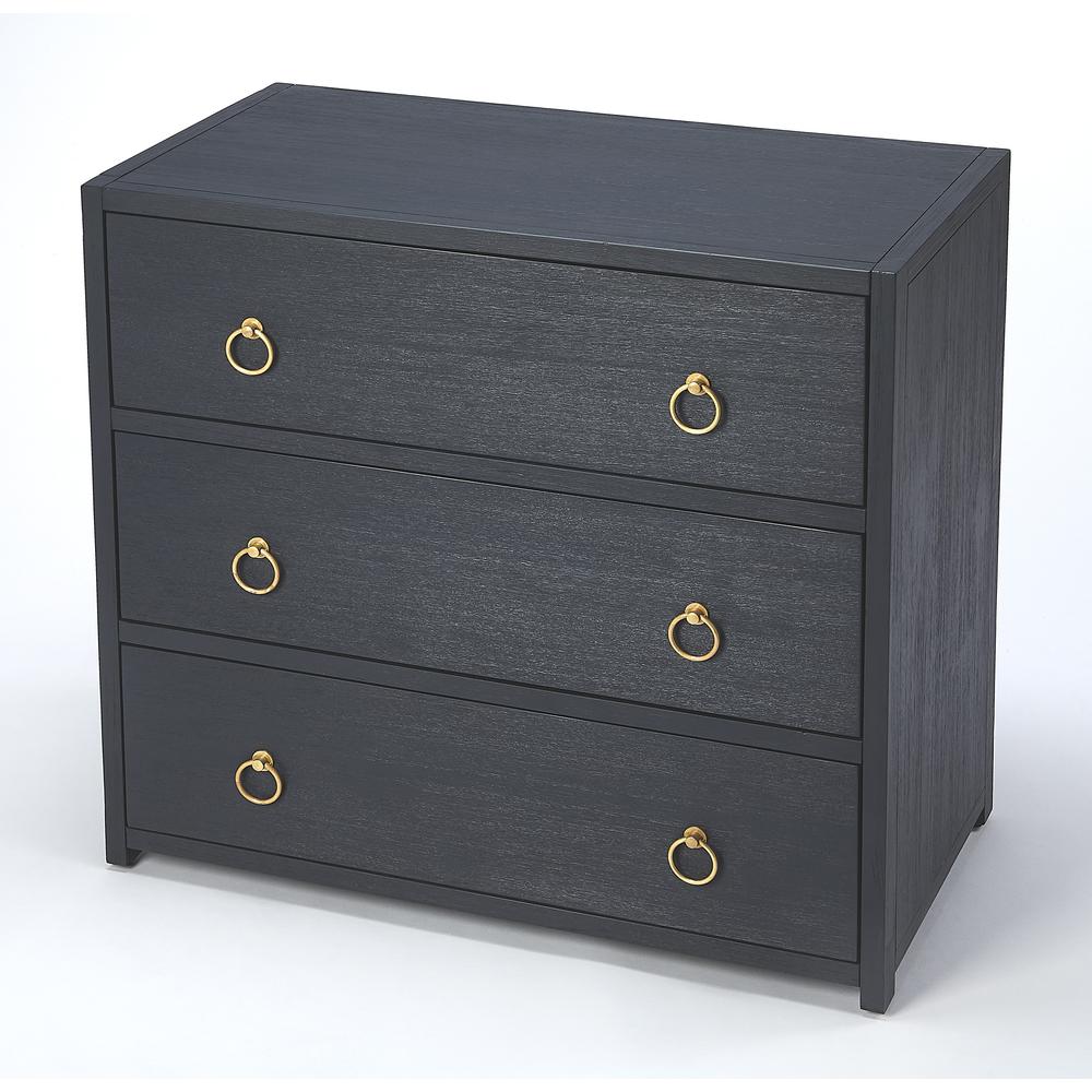 Elegant Navy Blue 3-Drawer Chest with Gold Accents, Belen Kox. Picture 1