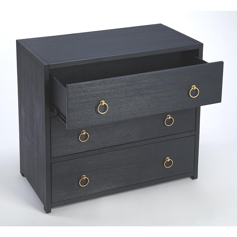Elegant Navy Blue 3-Drawer Chest with Gold Accents, Belen Kox. Picture 2