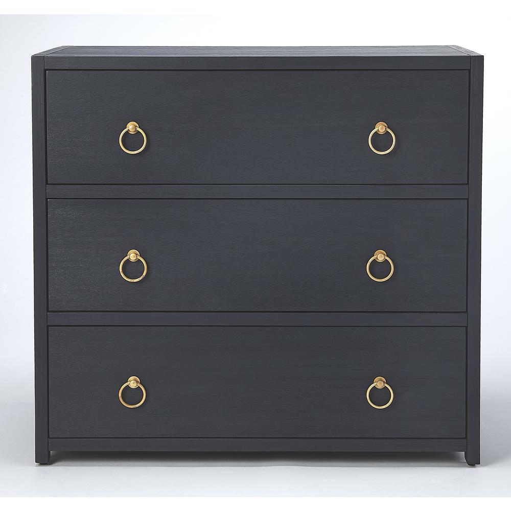 Elegant Navy Blue 3-Drawer Chest with Gold Accents, Belen Kox. Picture 4