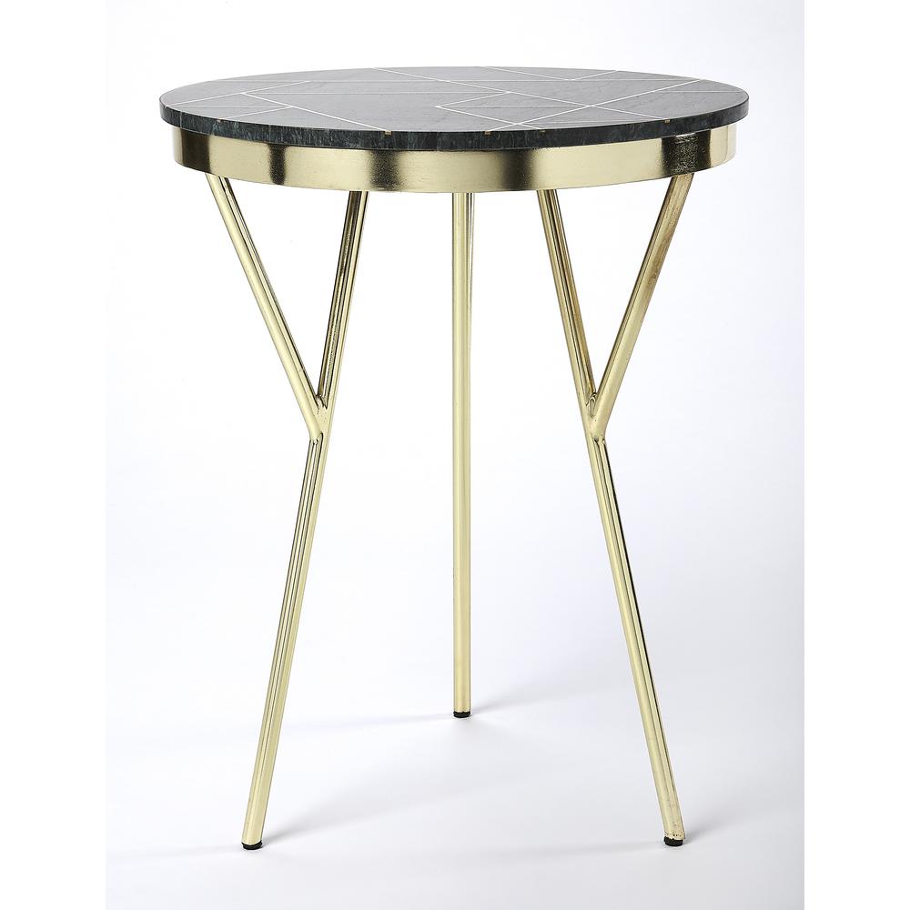 Haven Green Marble & Brass Accent Table. Picture 3