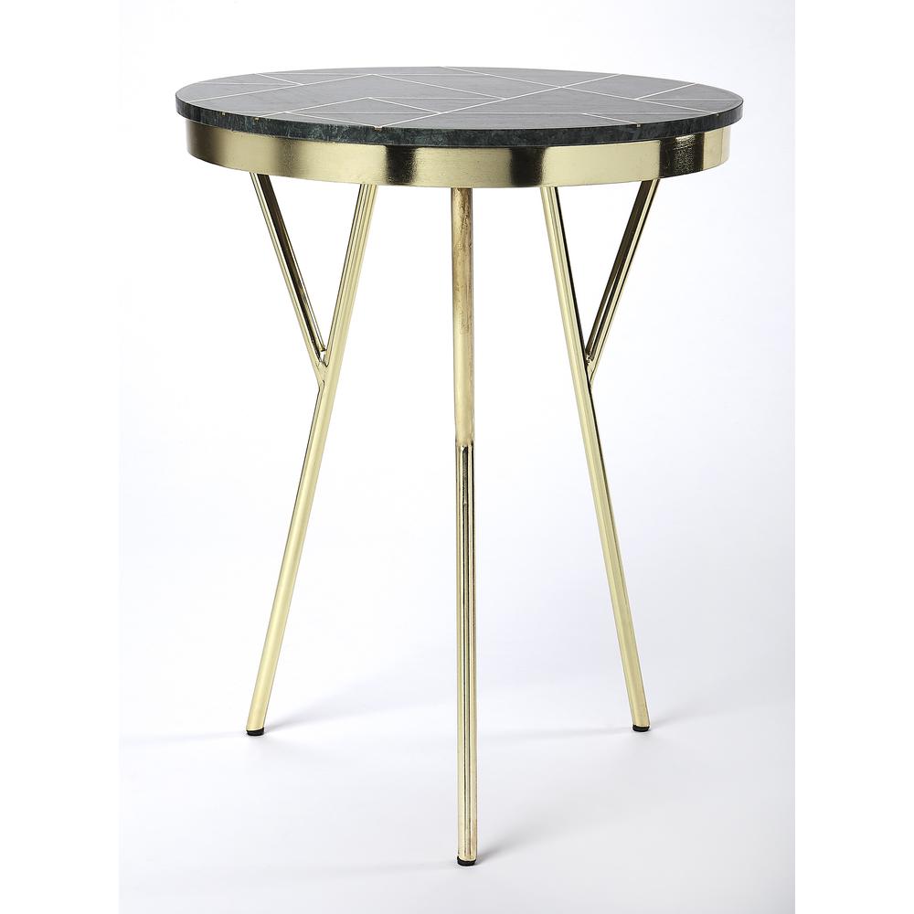 Haven Green Marble & Brass Accent Table. Picture 4