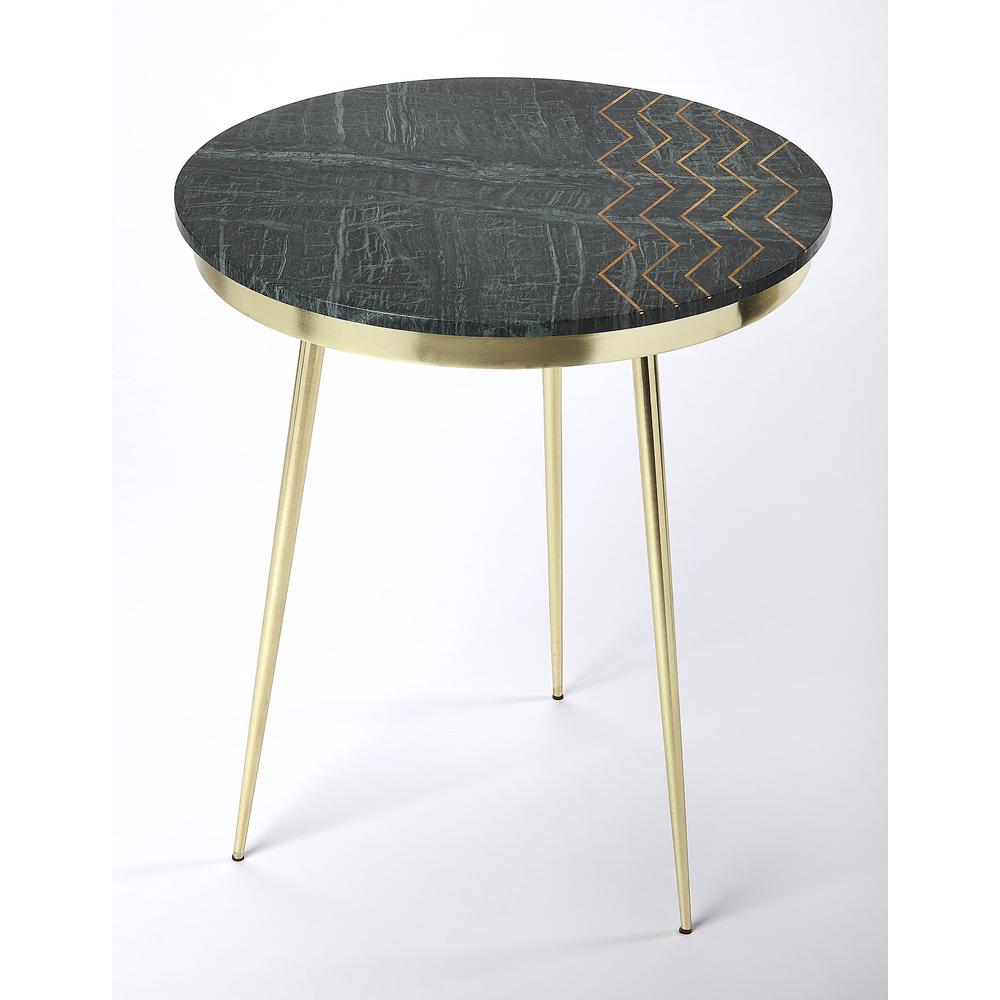 Butler Hollings Green Marble & Brass Accent Table. Picture 1