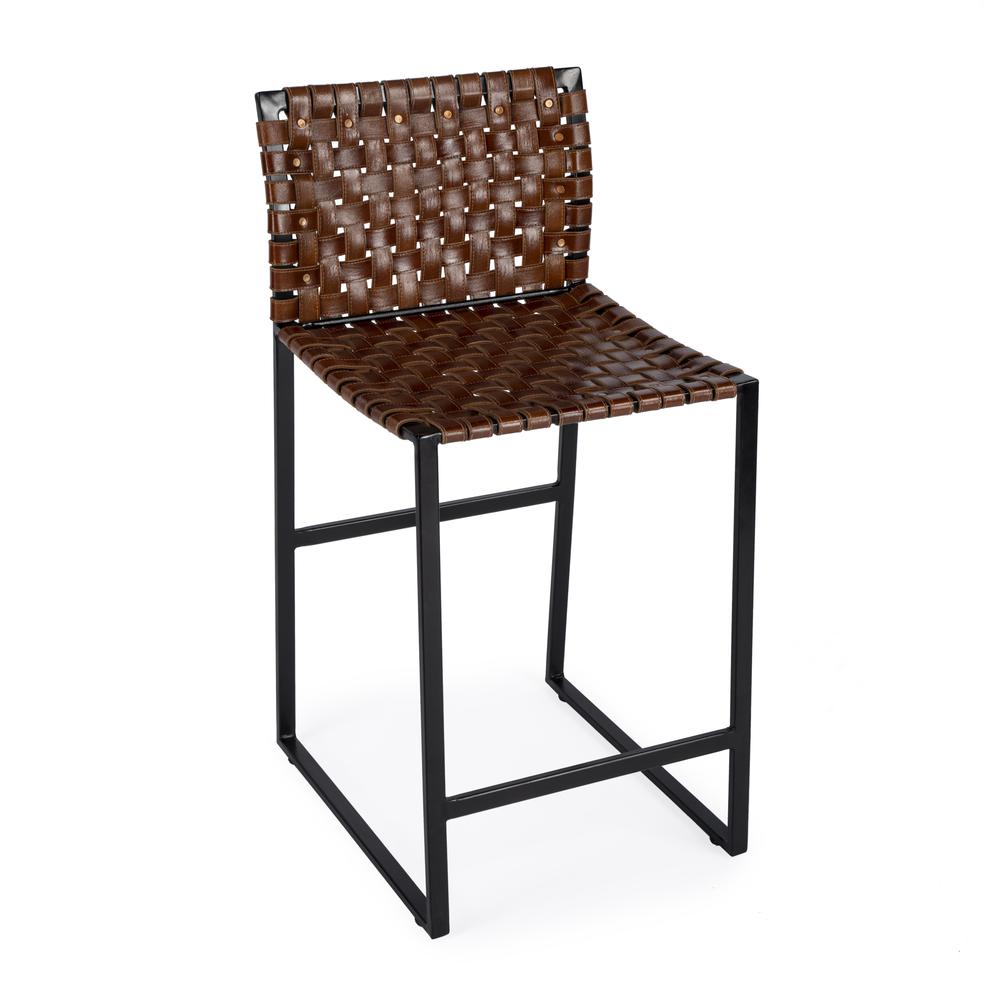 Urban Brown Woven Leather Counter Stool. Picture 1