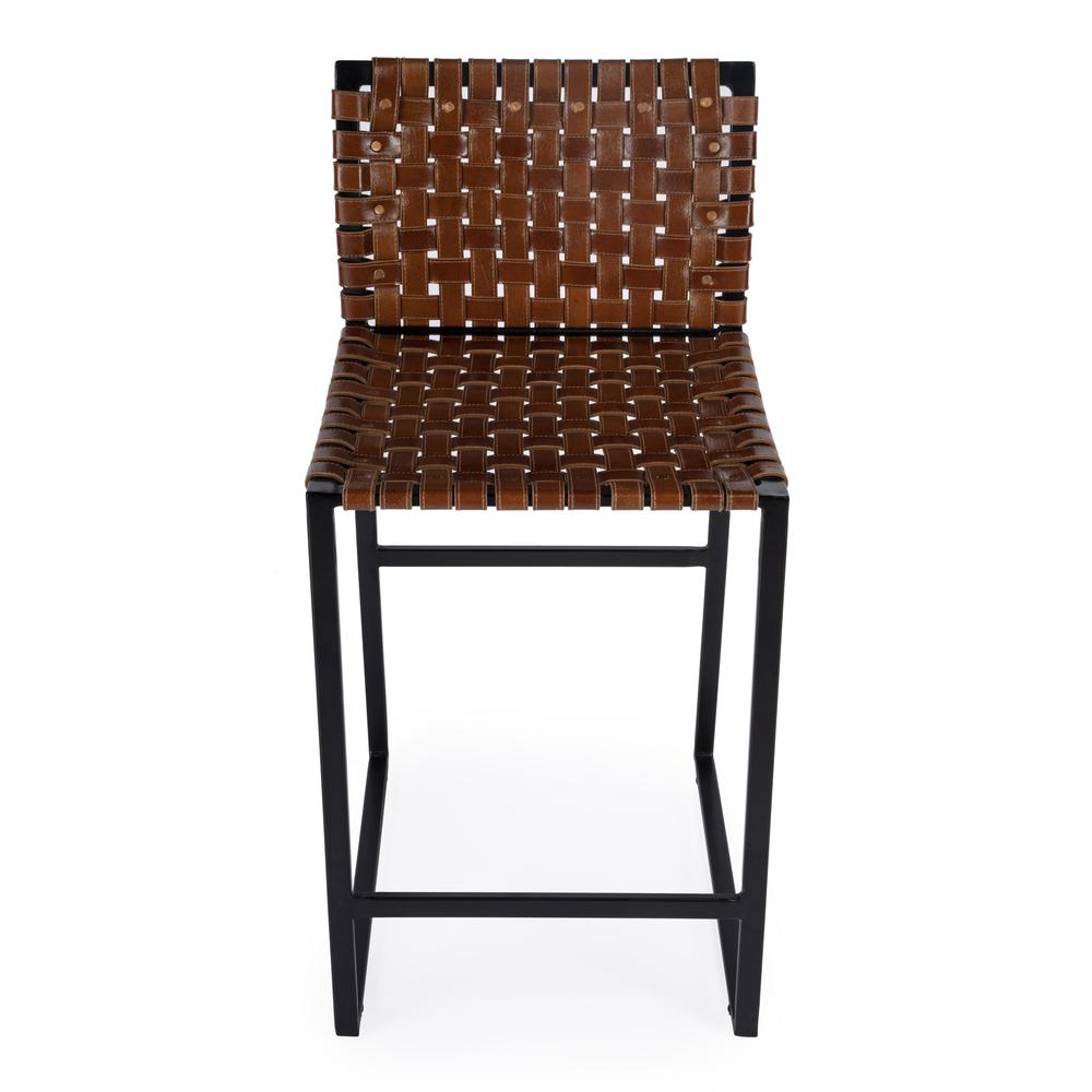 Urban Brown Woven Leather Counter Stool. Picture 3